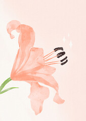 A minimal watercolor illustration of an orchid in soft pink hues, capturing delicate beauty and elegance