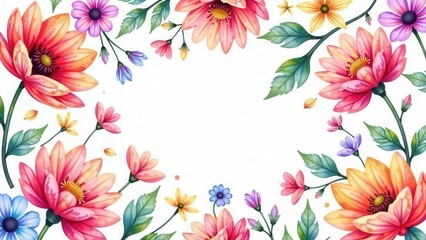Vibrant Floral Border Featuring a Delicate Array of Blossoms and Lush Greenery, Ideal for Wedding Invitations or Decorative Projects