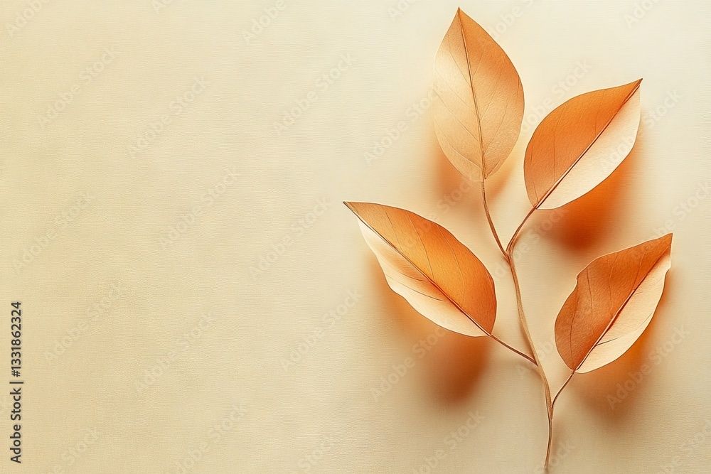Aufkleber delicate orange leaves arranged on a soft beige background in a minimalist style