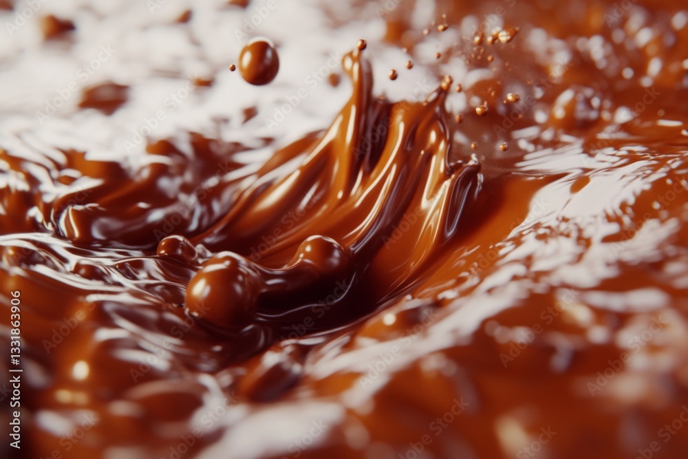 Poster Rich chocolate liquid swirls creating dynamic patterns in a close-up view