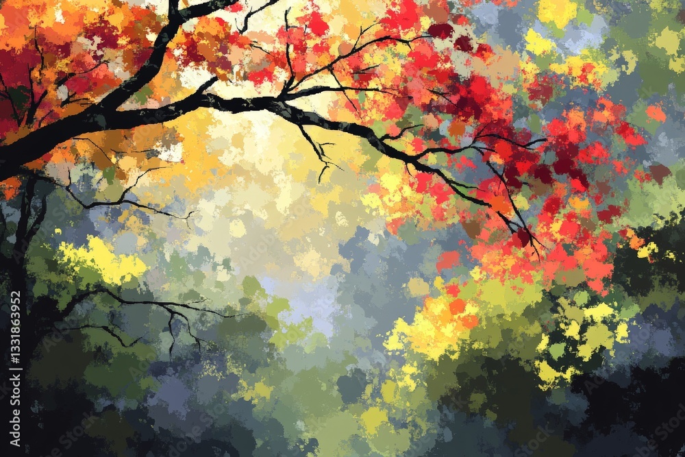 Poster vibrant autumn foliage creates a stunning display of colors in a serene forest setting during early 