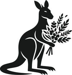Kangaroo holding a bouquet of flowers vector silhouette