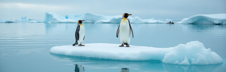 Obraz premium A Lone Penguin Standing On A Small Patch Of Ice Surrounded By Open, Warming Ocean Waters