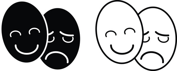 Emotional Duality Icon with Transparent Background – Happy and Sad Faces, Mental Health Awareness, Psychological Expression, Emotional Well-Being, Vector Art