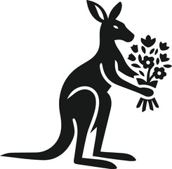 Kangaroo holding a bouquet of flowers vector silhouette