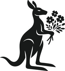 Kangaroo holding a bouquet of flowers vector silhouette