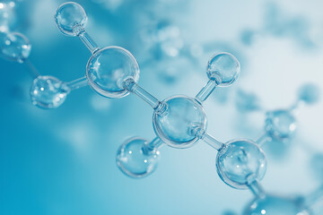 3d illustration of molecule model. Science background with Molecular structure illustration close-up blue background. Atom Molecule Structure Abstract and Medical Concept Science