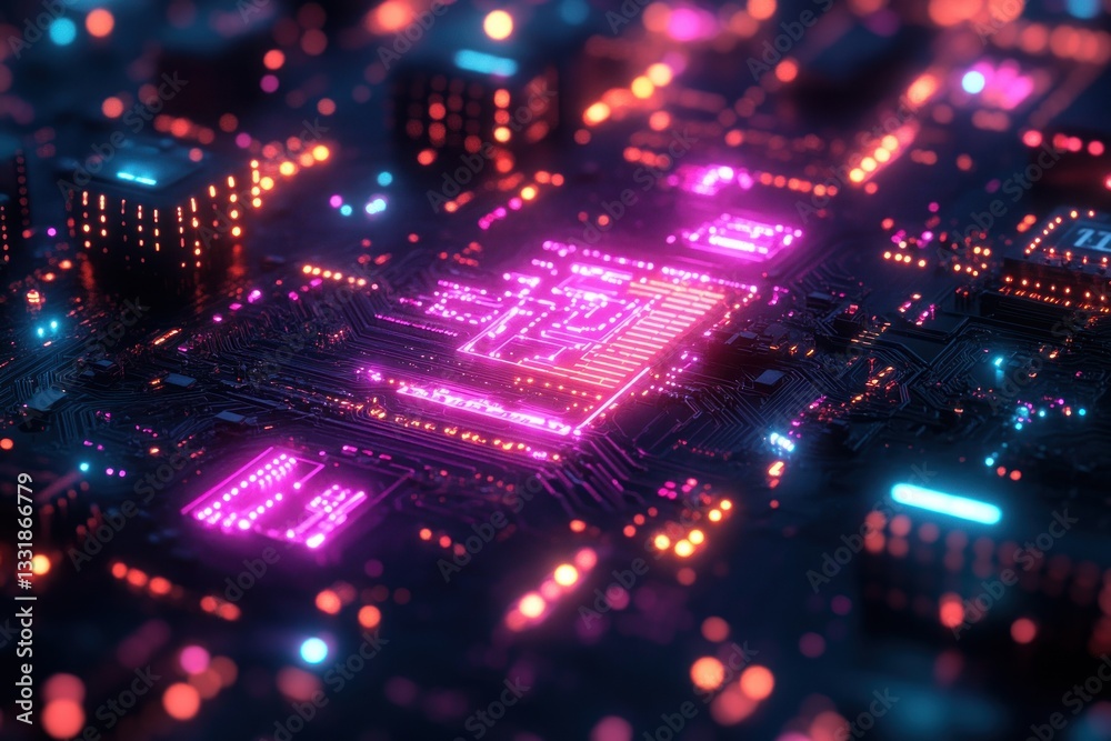 Poster artificial intelligence server room futuristic data center processing big data technology network cy