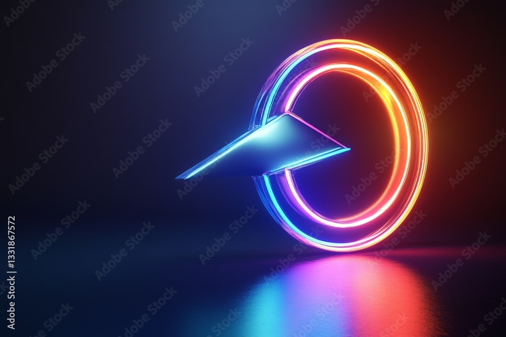 Poster neon geometric design illuminated in vibrant colors on a dark background
