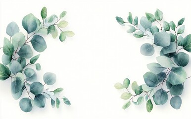 Eucalyptus Leaves Watercolor Border Illustration for Wedding Invitations Greeting Cards and Stationery Design
