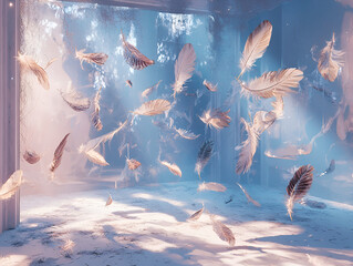 Feathers floating in the air
