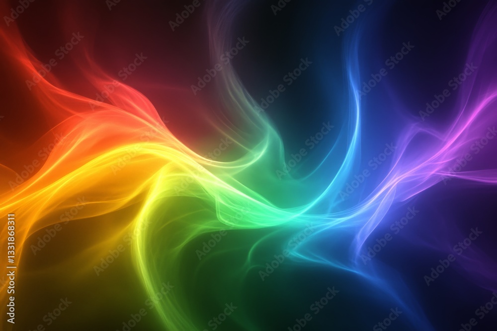 Poster Colorful abstract wave patterns creating a vibrant display of light in a dark background