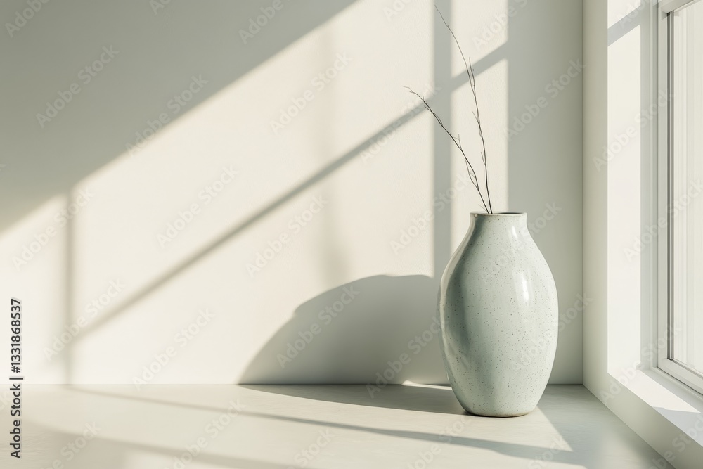 Aufkleber Elegant vase with minimalist design placed on a table beside a window casting soft shadows in natural light