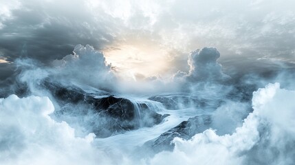 Aquamarine Fluid Marble Texture with Floating Cloud Silhouettes, Crisp White Negative Space, Embodying Corporate Wellness Concept.