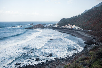 Dramatic Coastal Landscape of Tenerife, Spain – Ocean Waves and Rugged Mountains