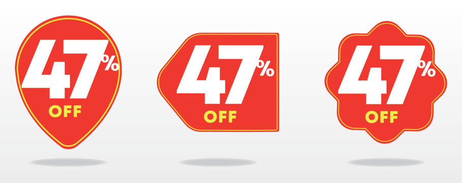 47% off. Price tag, value, offer, special. Sale, advertising, discount, marketing. Promo, shop, buy. Illustration, set, sticker, icon, vector, commerce