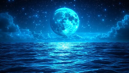 Full Moon Ocean Night Sky Reflection