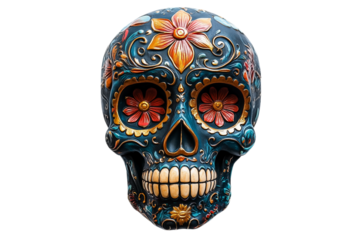 Colorful Mosaic Skull on Transparent Background