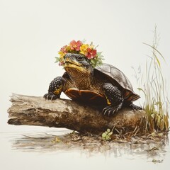 Fototapeta premium Generic Watercolor Painting Overview Turtle Musk Flower