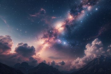 Naklejka premium Stunning Celestial Nebula Landscapes and Cosmic Space Visuals in a Tranquil Night Setting
