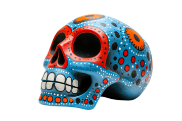 Colorful Mosaic Skull on Transparent Background