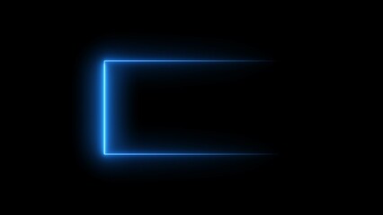 abstract neon glowing rectangle line border frame royal blue color 4k illustration on black background.