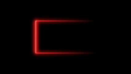 Abstract neon glowing rectangle line border frame red color 4k illustration on black background. 