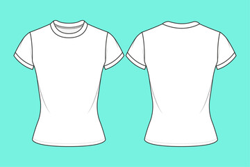  Ladies Short sleeve T-shirt Fashion flat sketch CAD mockup.