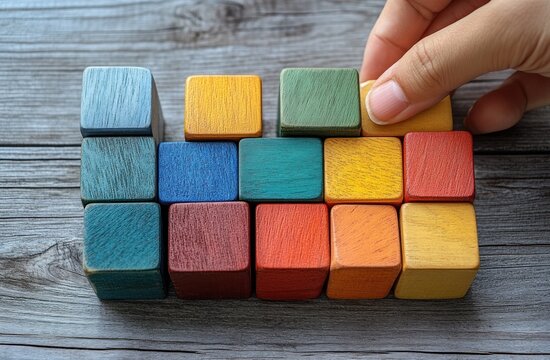 building home with colorful wooden blocks in Ukrainian flag colors - Powered by Adobe
