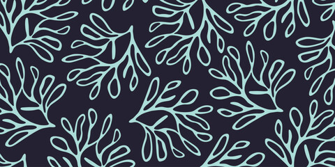 Abstract seamless pattern plant leaf silhouette. Abstract organic shapes vector illustration. Groovy flower abstract organic plant shapes art pattern.	