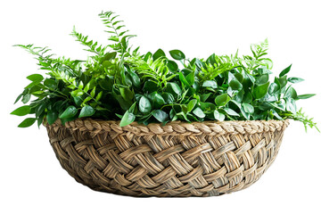 Naklejka premium Green Plants In A Woven Basket Container For Home Decor Items Design on Transparent Background