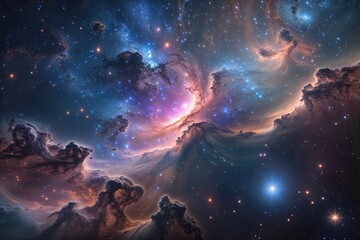 Vibrant Cosmic Nebula and Unique Star Imagery in a Mystical Galaxy