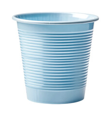 Light blue plastic cup with ribbed design on white background, cut out