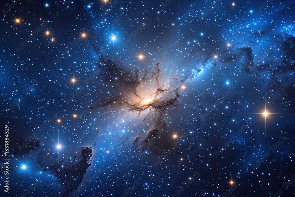 Wall mural radiant cobalt cosmic background with shimmering stars and nightfall nebula