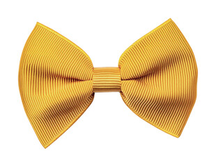 Elegant yellow bow tie with ribbed texture on black background, cut out