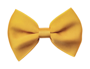 Elegant yellow bow tie with ribbed texture on black background, cut out