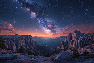Stunning Cosmic Night Sky View with Galactic Landscapes