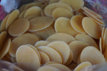 Pani Puri Papad, also known as Golgappa, Gupchup, or Puchka, which is a popular street food in the Indian subcontinent are small, round, flat discs made of wheat or semolina that are deep-fried until 