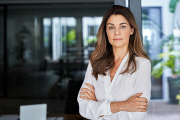 45 years old confident elegant professional middle aged business woman corporate leader, successful...