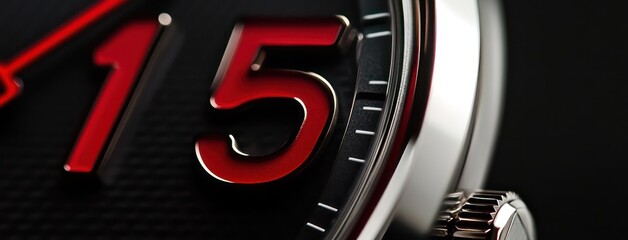 Close-up of red numerals on a watch face, showcasing time.  Lifestyle photography