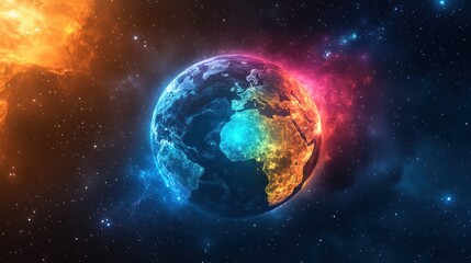 Obraz premium Neon Earth: A vibrant cosmic view of our planet