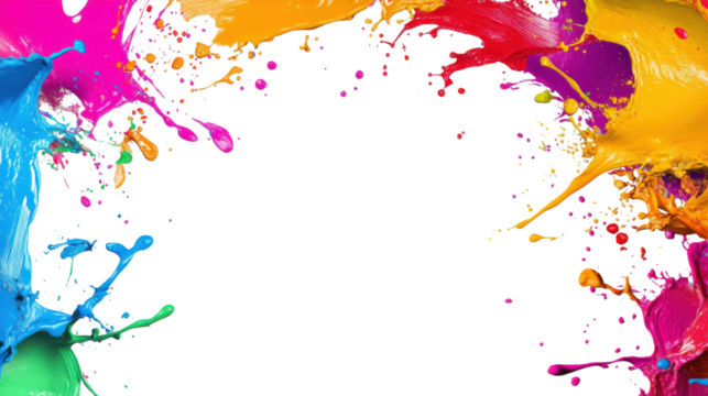 Colorful paint splashing on transparent background