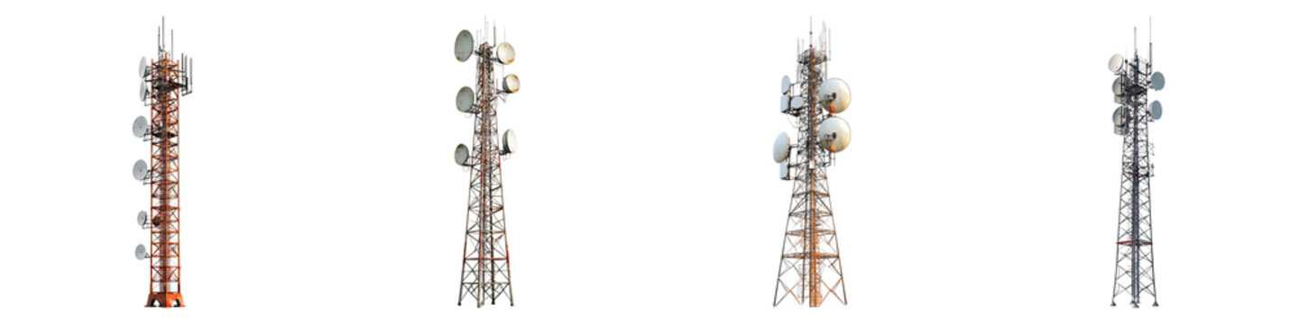 Steel telecommunication tower isolated on transparent background.PNG Set of