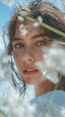 Natural Beauty of a Woman Among Flowers