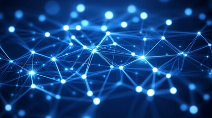 Glowing Network, Futuristic Data Connections in Digital Space, Blue Neural Network Visualization