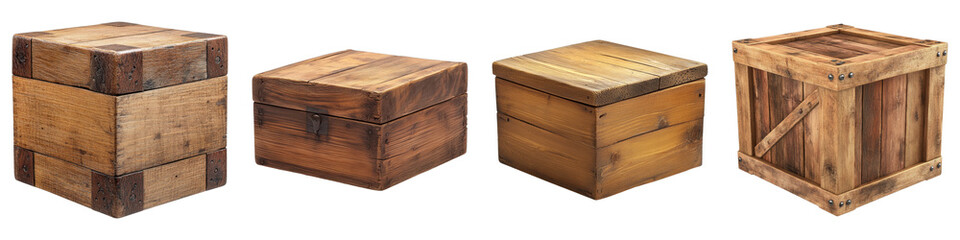 Wooden box isolated on transparent background.PNG Set of