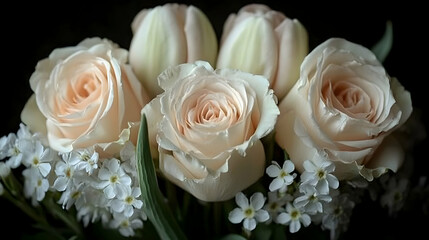Obraz premium Pale Peach Roses and Tulips