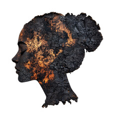 Artistic charcoal texture silhouette of african female face in profile view, cut out