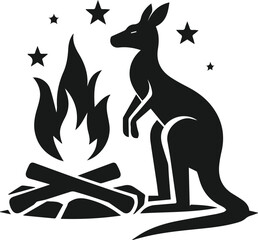 Kangaroo sitting near a campfire vector silhouette