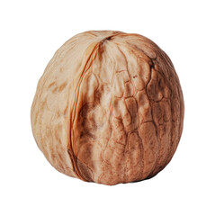 Obraz premium Close-up view of a single natural walnut shell on black background, cut out